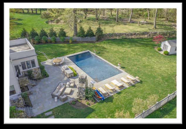Aerial view of pool and patio