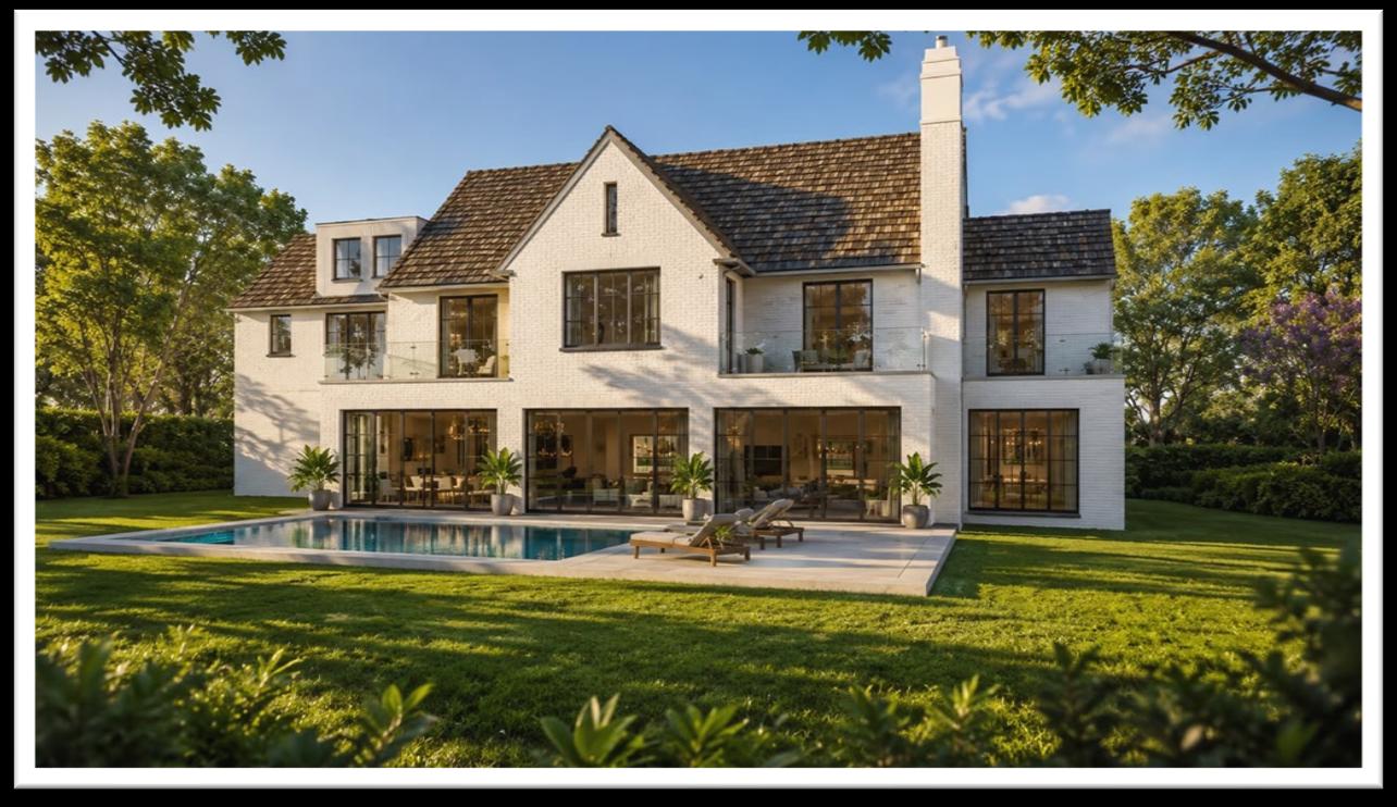 Rear view of a luxury home with pool
